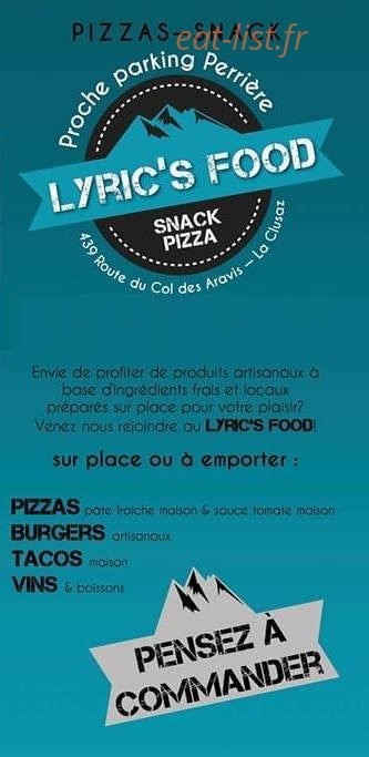 Lyric's Food — carte page 1