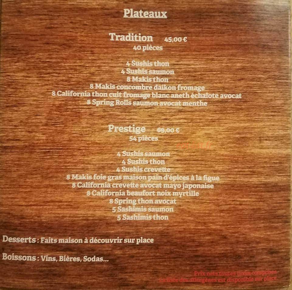 Carte et menu de Sushi Fumi à La Clusaz — Plateaux, desserts et boissons