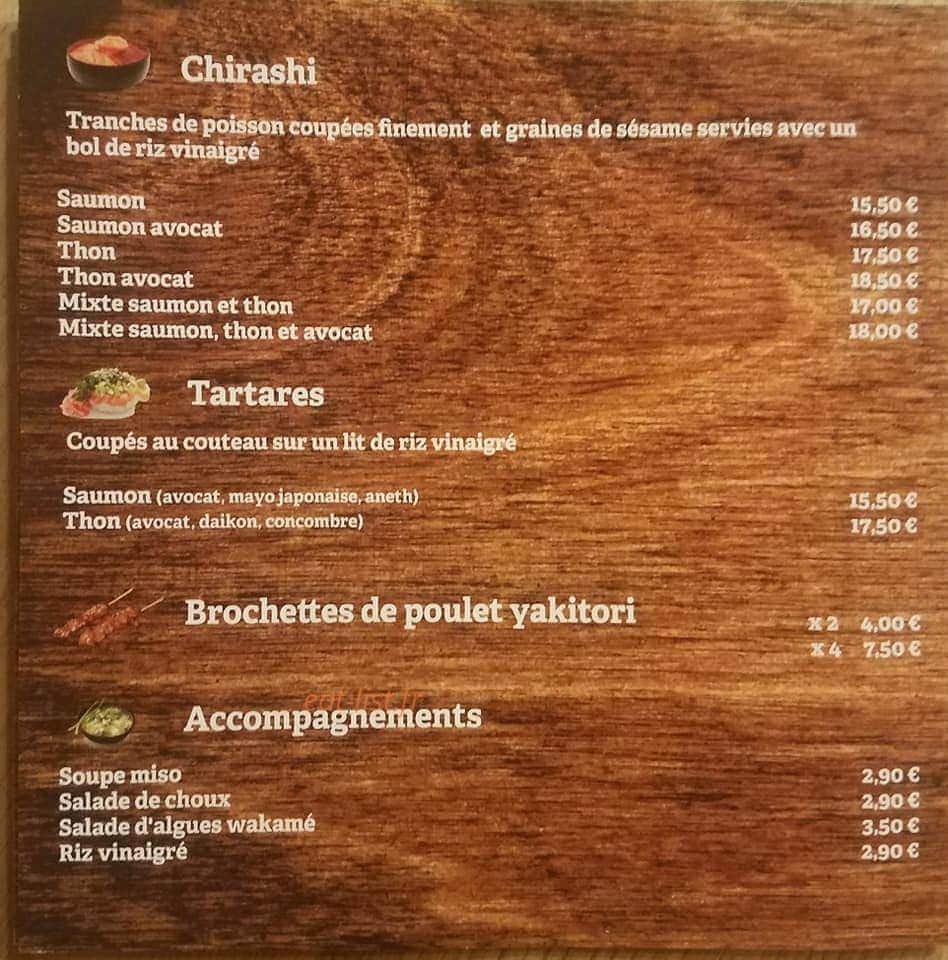 Carte et menu de Sushi Fumi à La Clusaz — Chirashi, tartares, brochettes,...