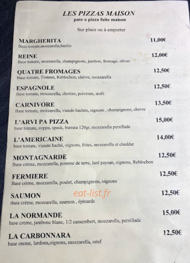 Arvi'pâ Cafe — carte page 1