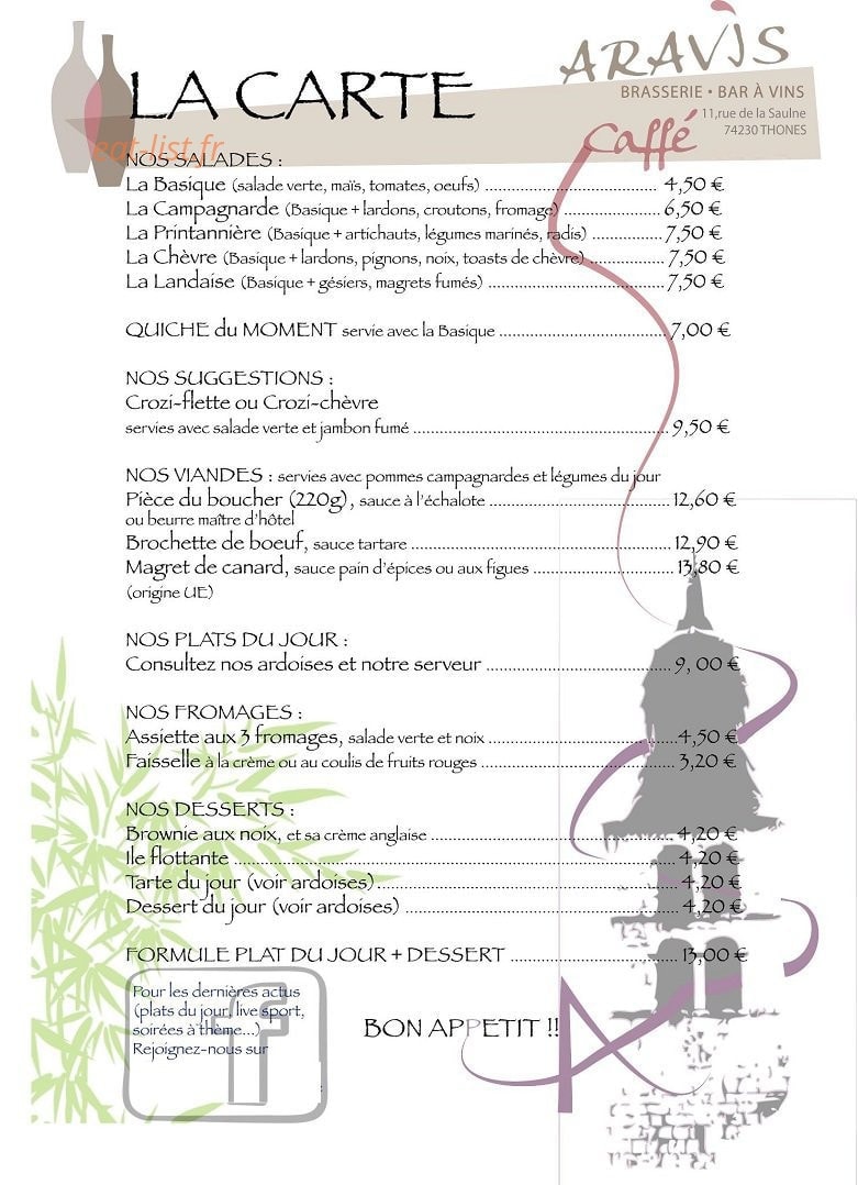 Aravis caffé — carte page 1