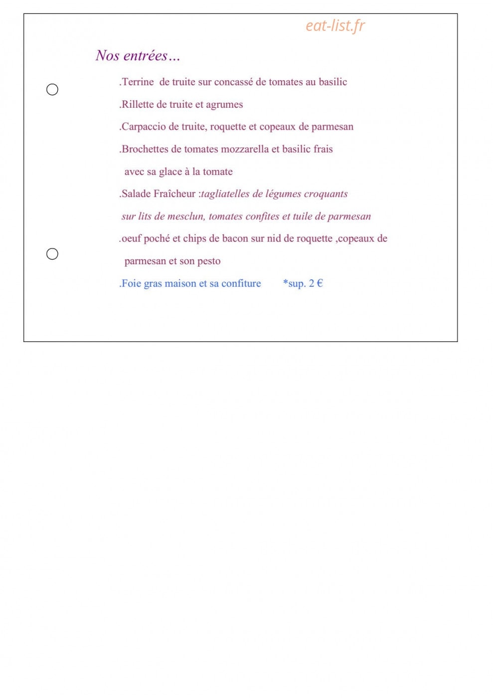 La Cabane — carte page 3