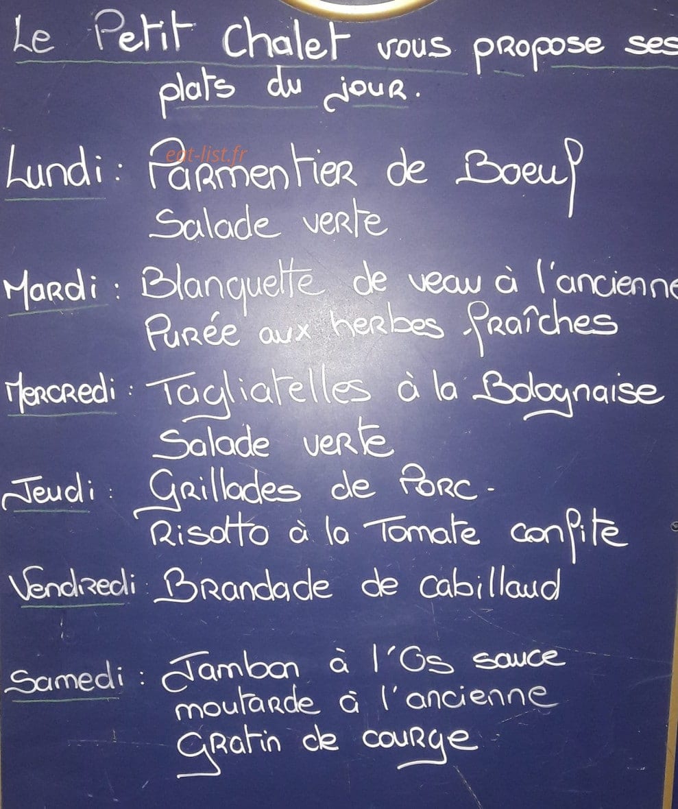Le petit Chalet — carte page 1