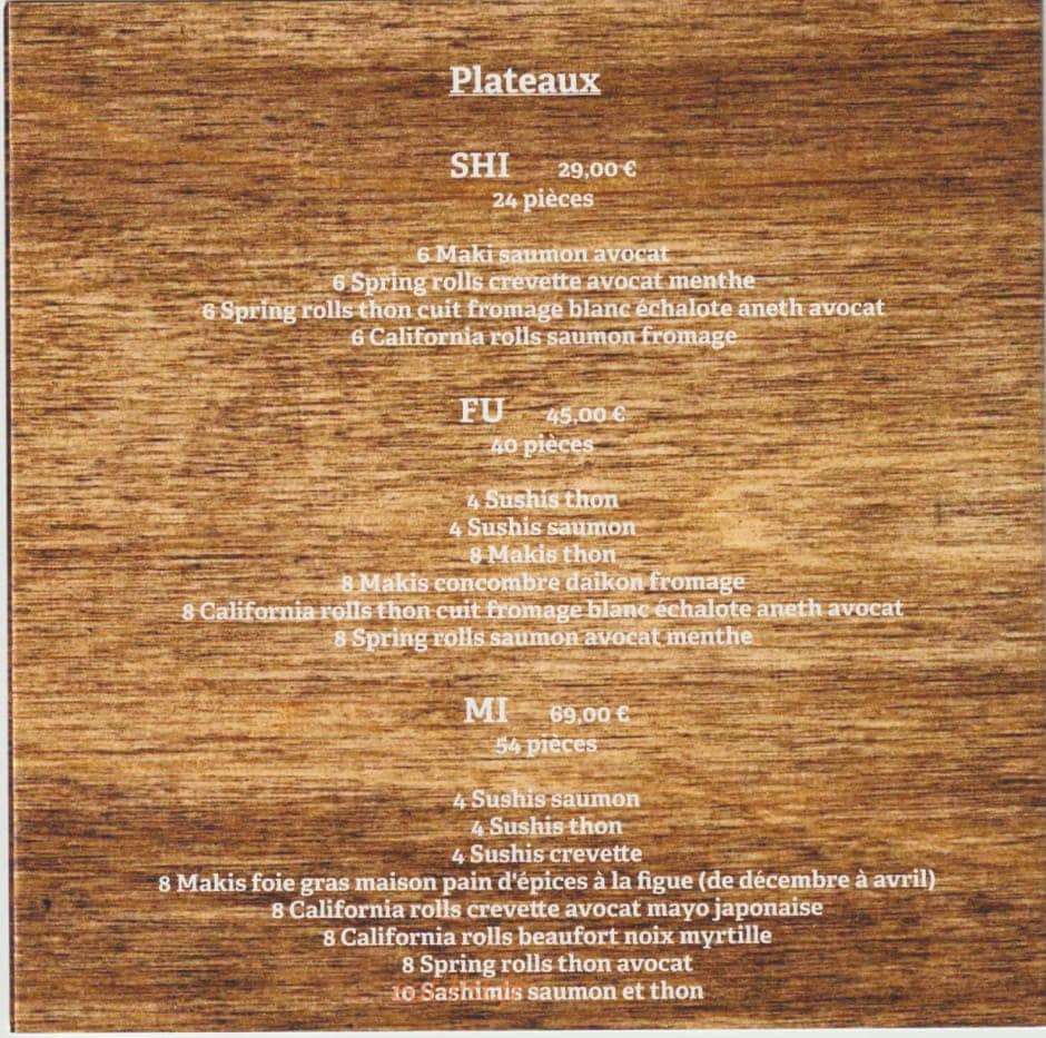 Sushi fumi — carte page 6