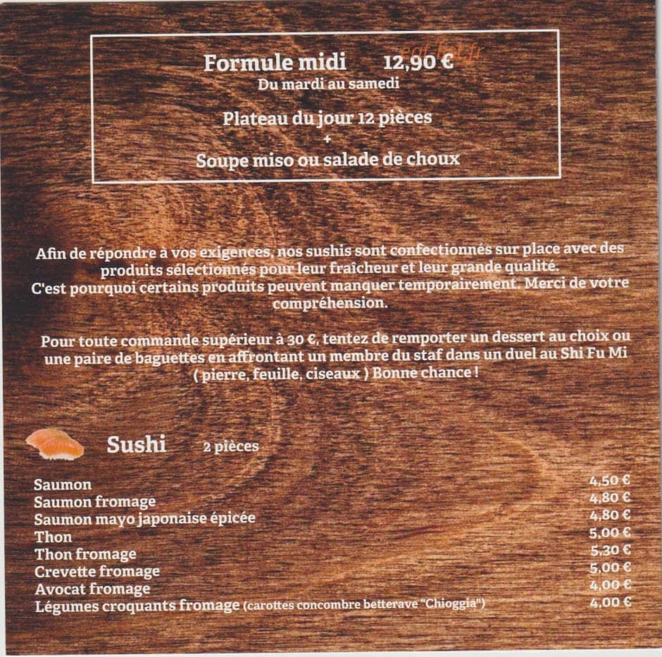 Sushi fumi — carte page 2