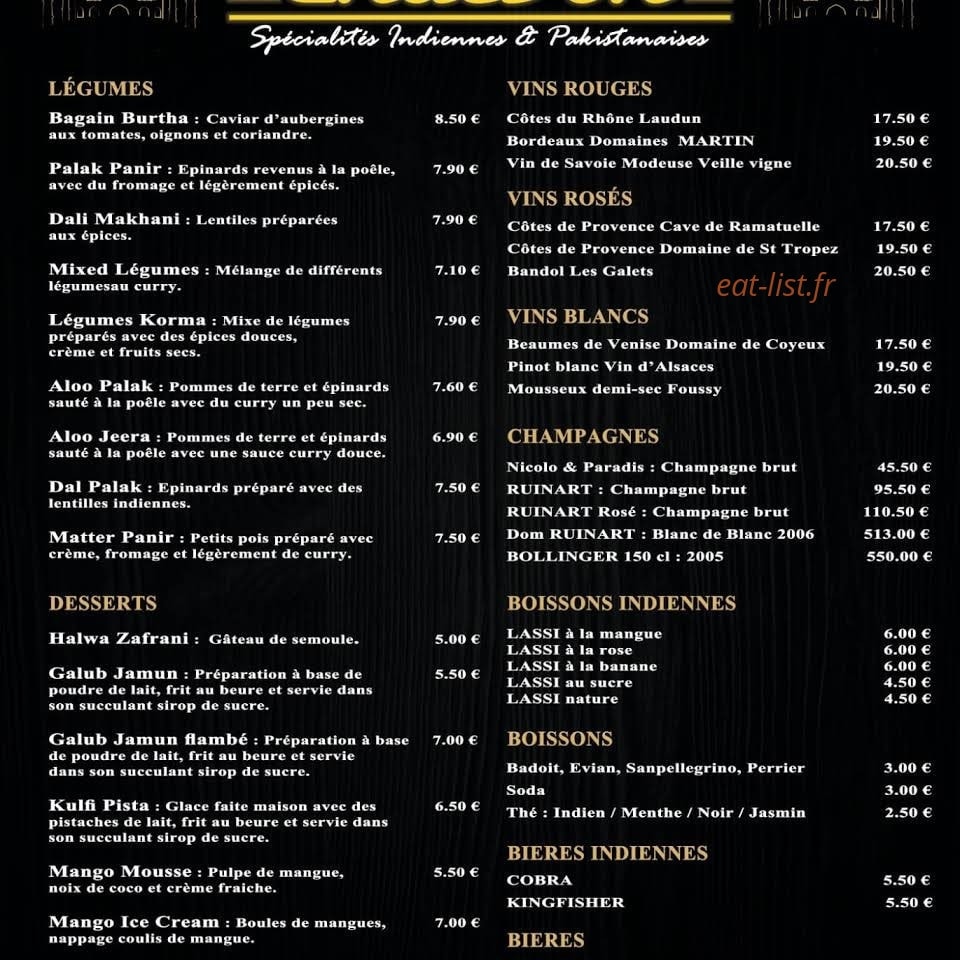 Restaurant indien CHARBON — carte page 1