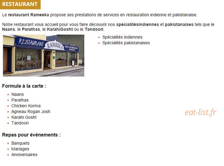 Restaurant Rameeka — carte page 1
