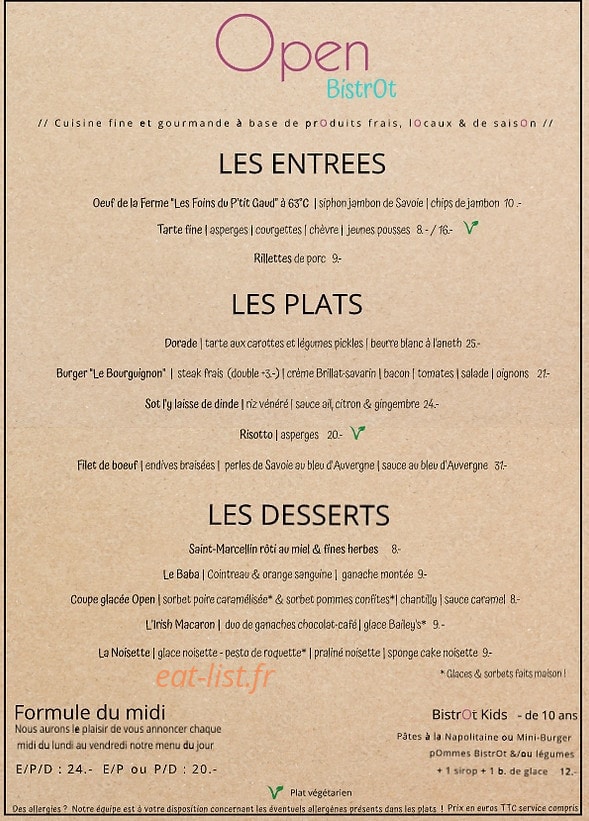 Open BistrOt — carte page 1