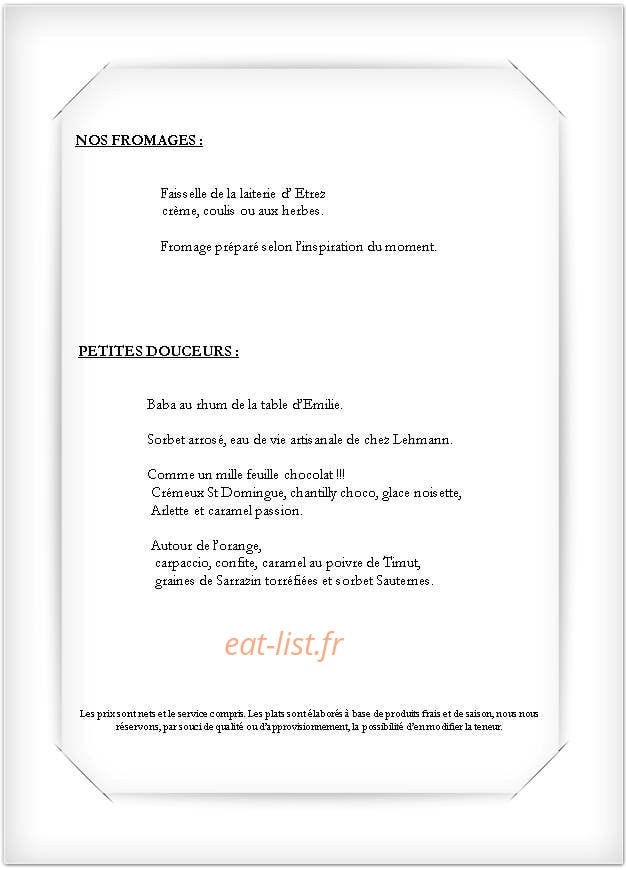 La Table d'Emilie — carte page 4
