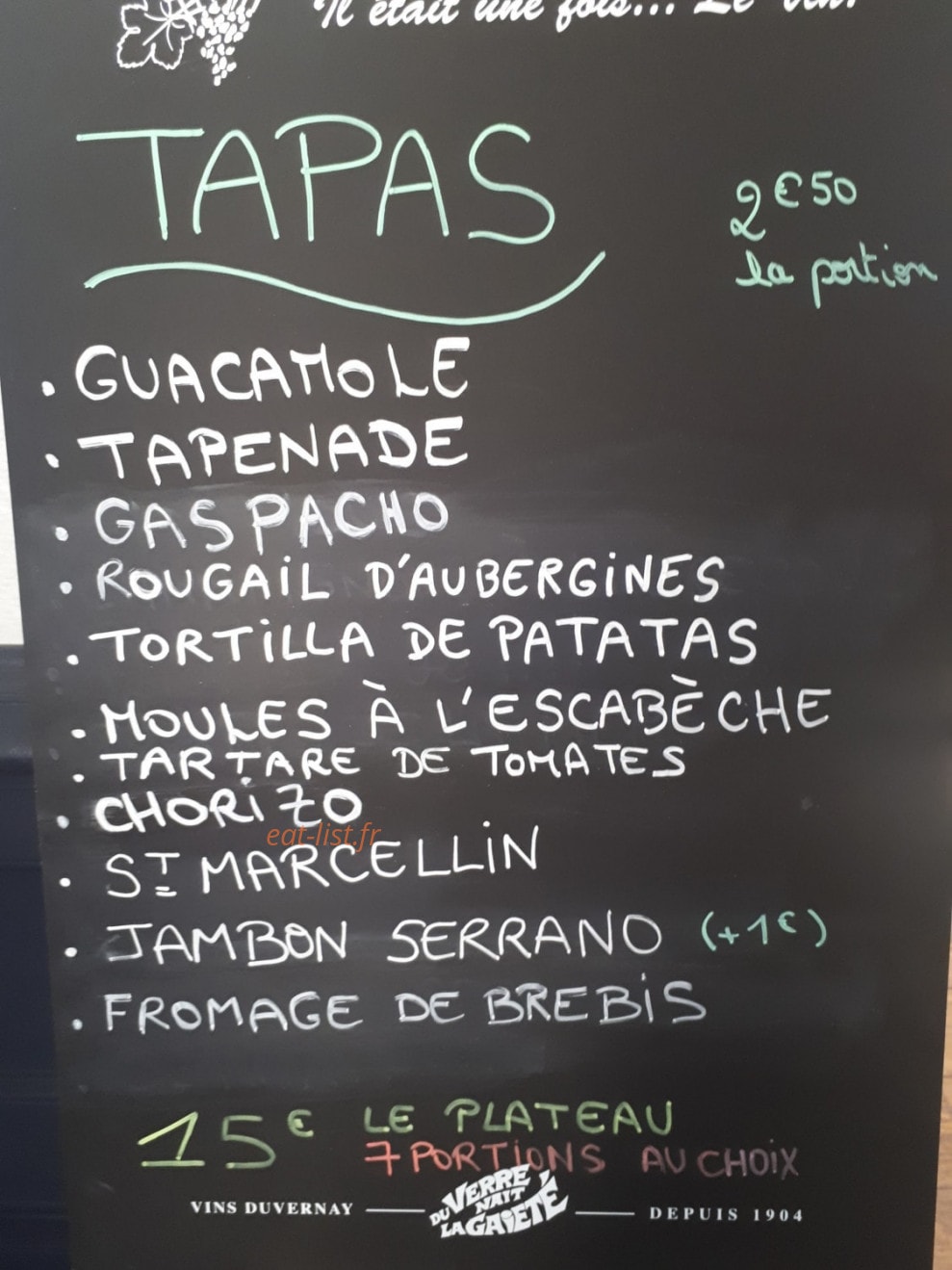 O'Tapas — carte page 1