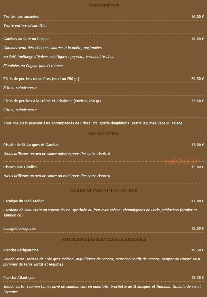 Carte et menu de Restaurant Le Vieil Atelier à Viuz en Sallaz — page 3