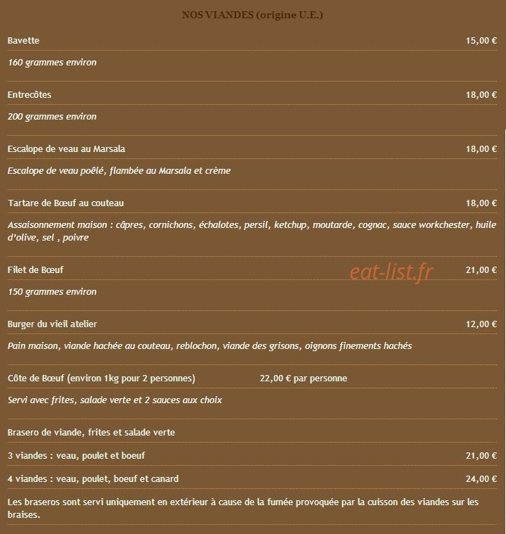 Carte et menu de Restaurant Le Vieil Atelier à Viuz en Sallaz — page 5