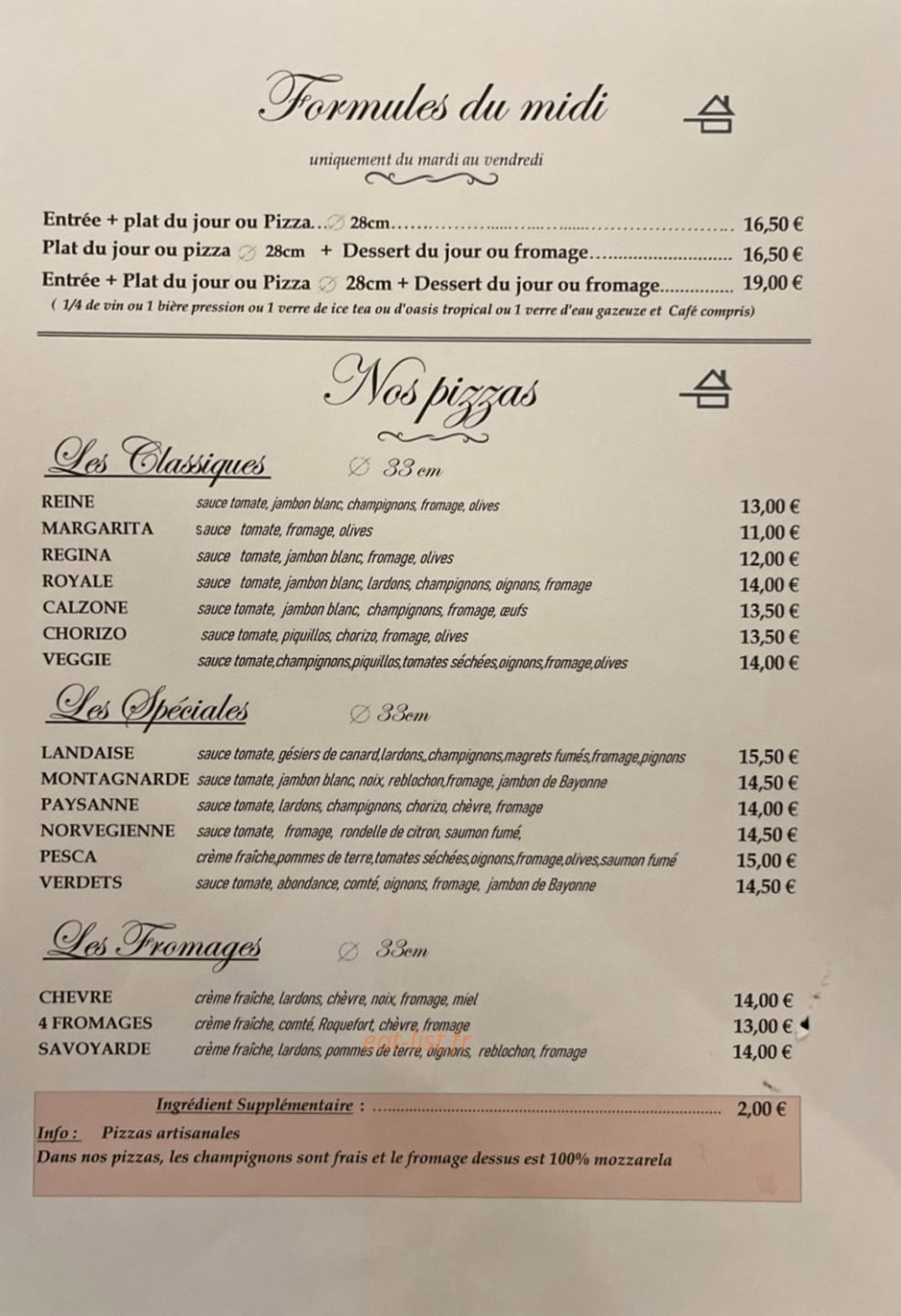 Restaurant Les Verdets — carte page 3