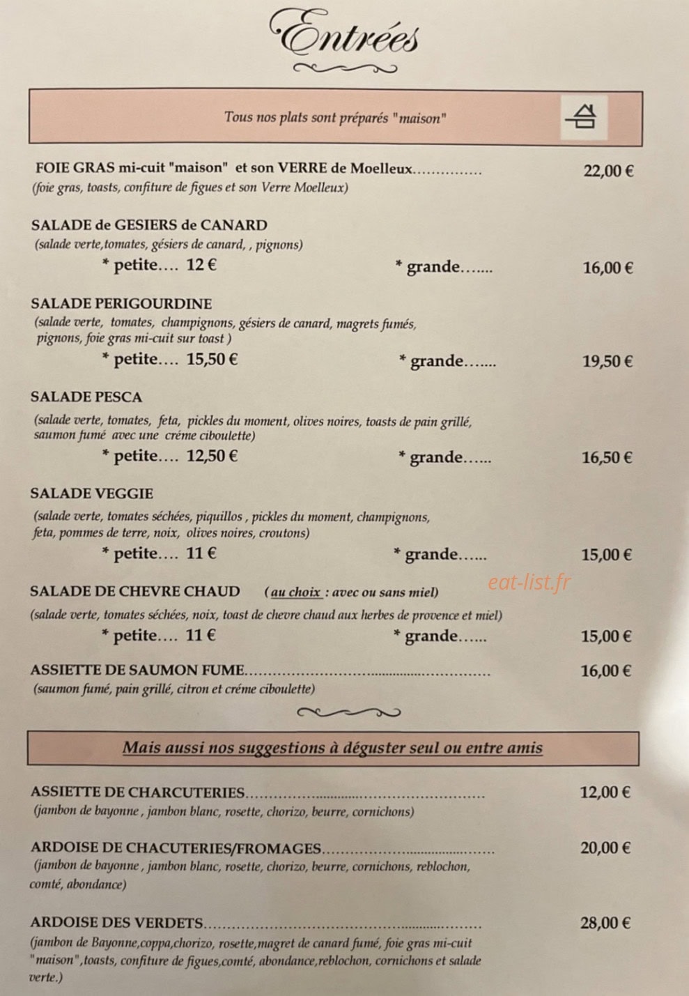 Restaurant Les Verdets — carte page 1