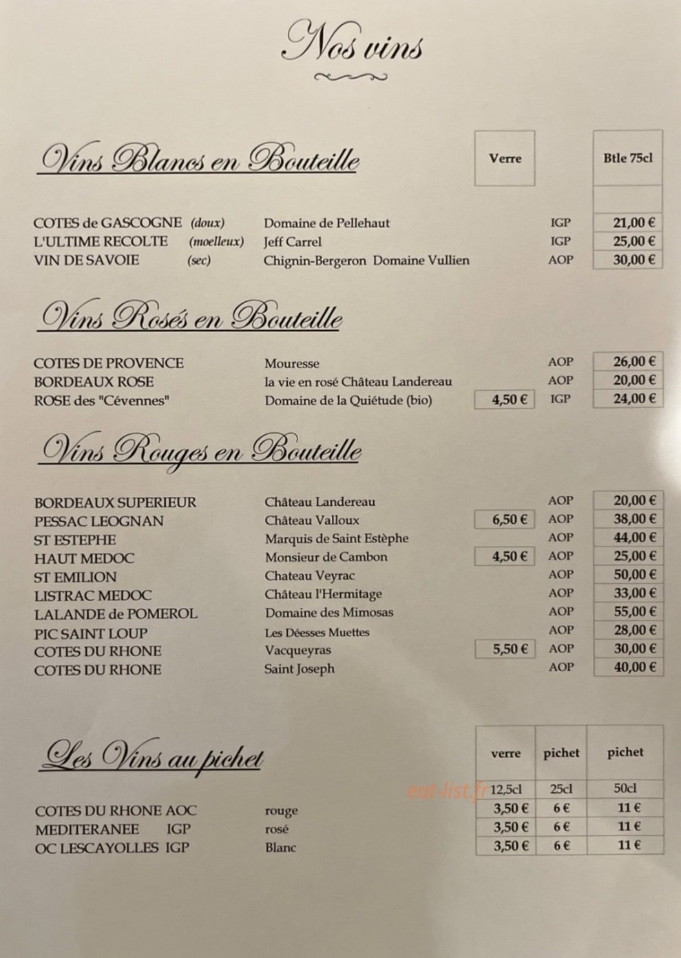 Restaurant Les Verdets — carte page 9