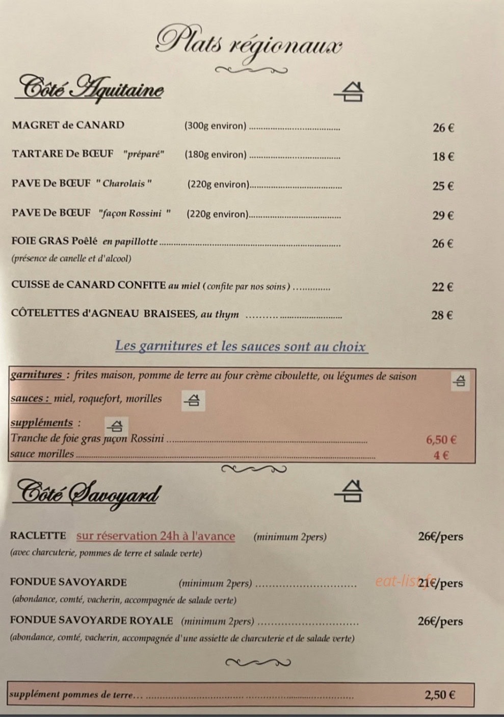 Restaurant Les Verdets — carte page 2
