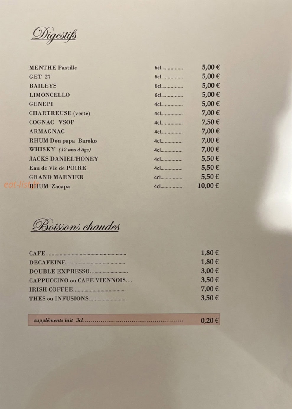 Restaurant Les Verdets — carte page 8