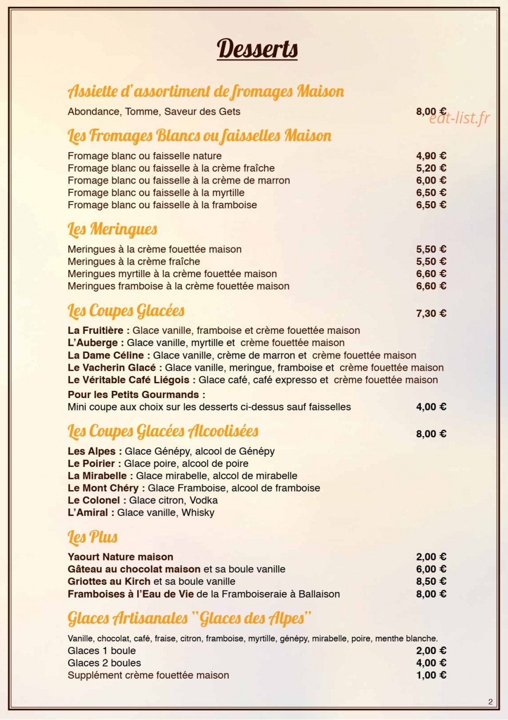 La Fruitière des Perrières — carte page 2