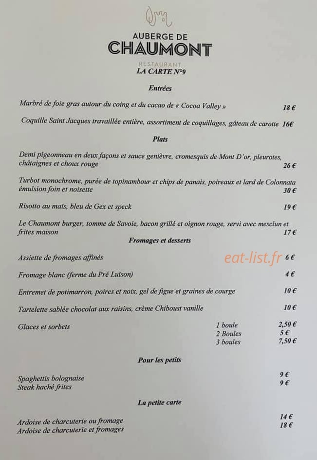 Auberge de Chaumont — carte page 1