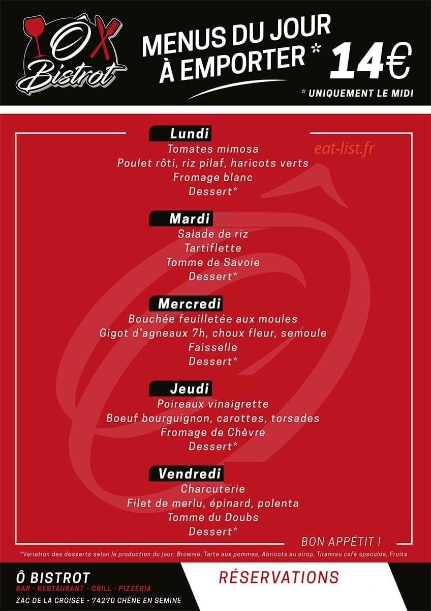 Ô bistrot — carte page 1