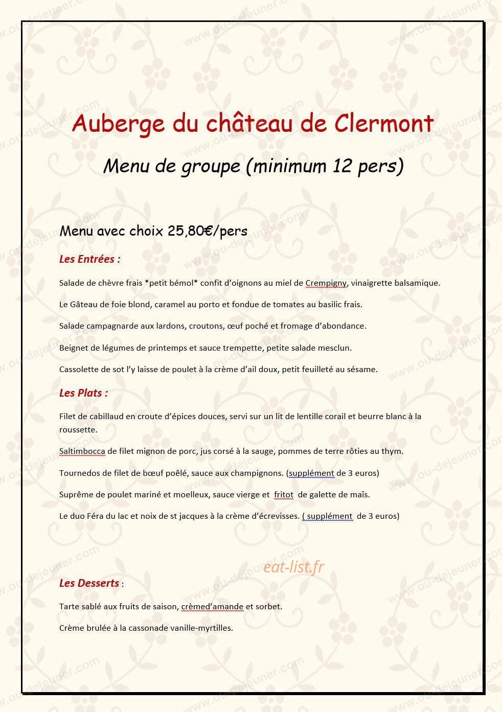 Auberge du Château — carte page 4