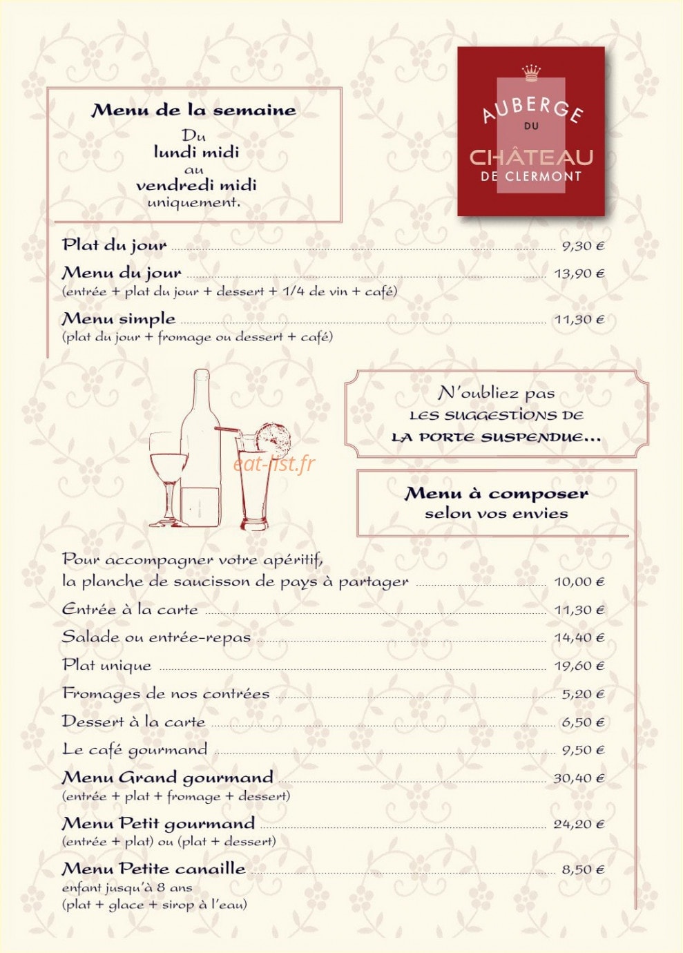 Auberge du Château — carte page 1