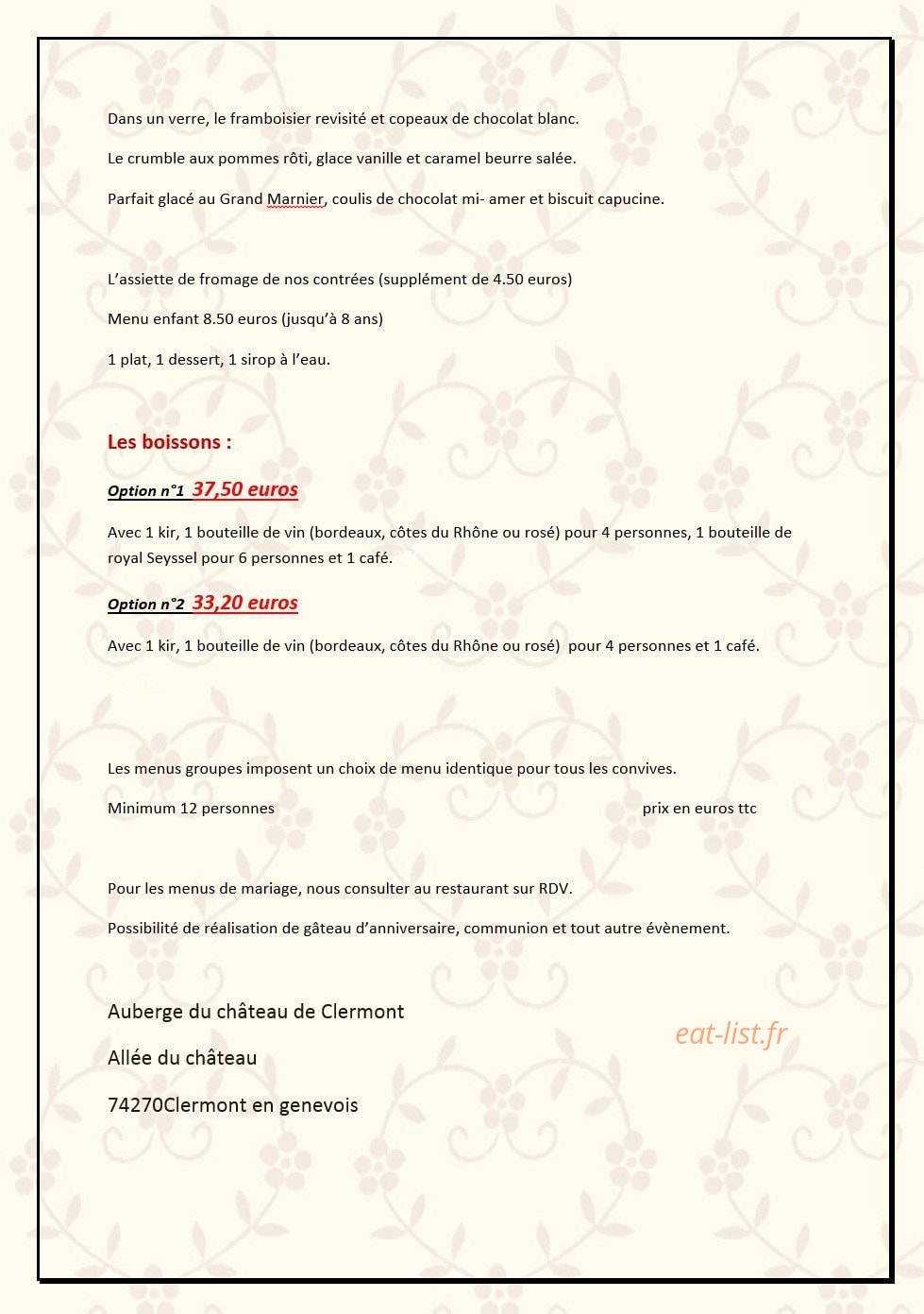 Auberge du Château — carte page 5