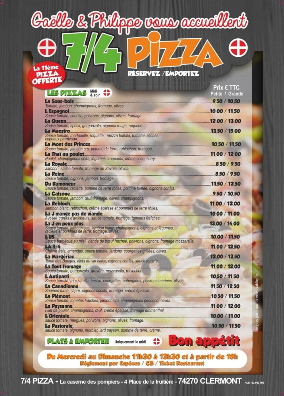 Pizzeria Le 7/4 — carte page 1