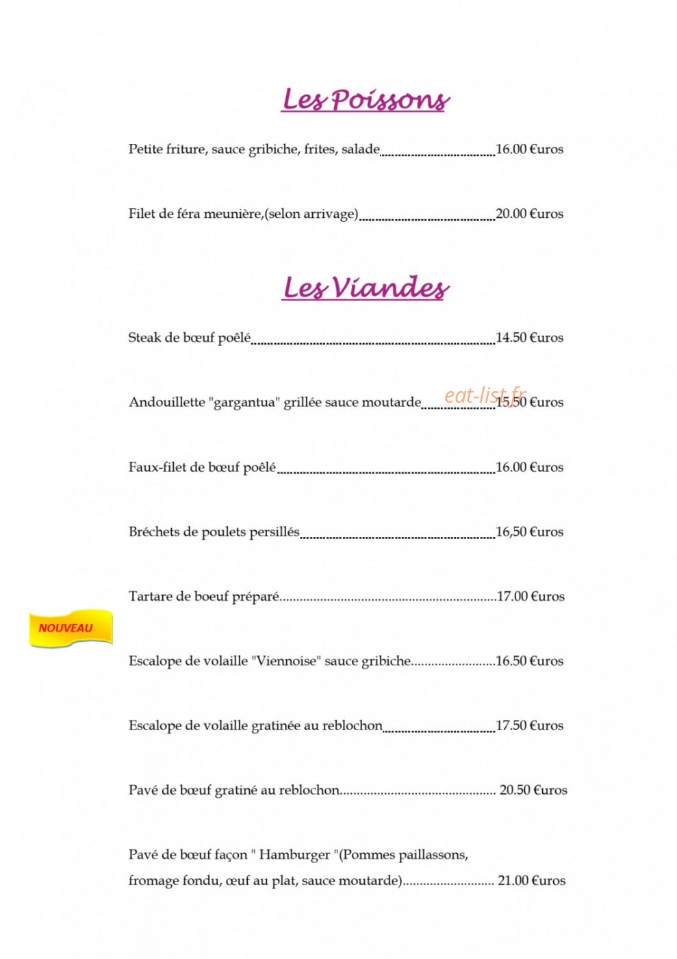 Carte et menu de Auberge du Pont de Bonlieu à Sallenoves — Les poissons et viandes