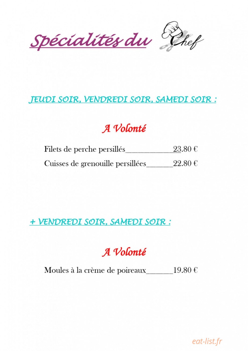 Carte et menu de Auberge du Pont de Bonlieu à Sallenoves — Les spécialités