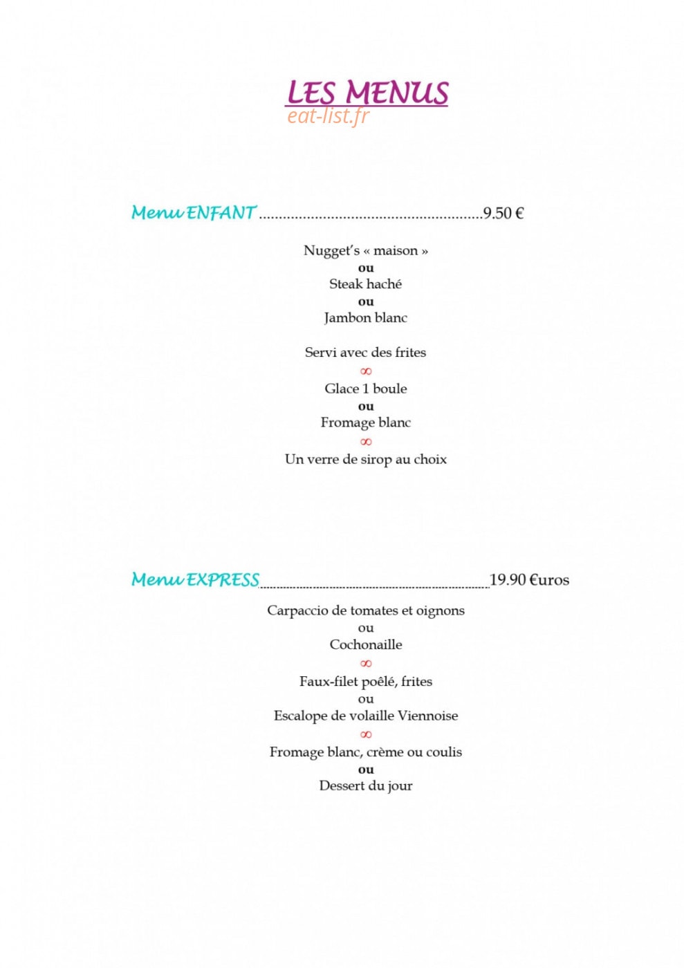 Carte et menu de Auberge du Pont de Bonlieu à Sallenoves — Les menus