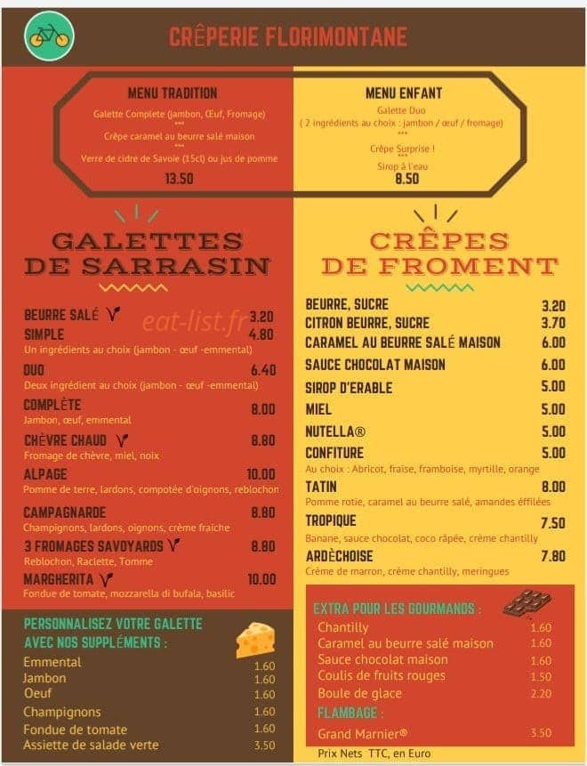 Crêperie Florimontane — carte page 1