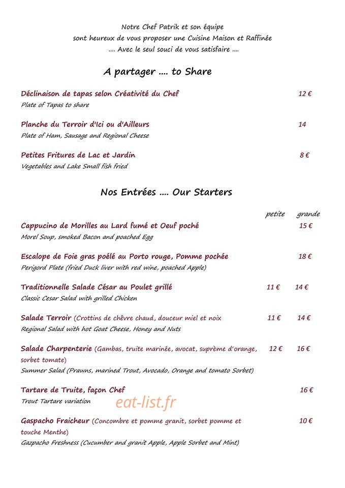 L'Atelier de la Charpenterie — carte page 1