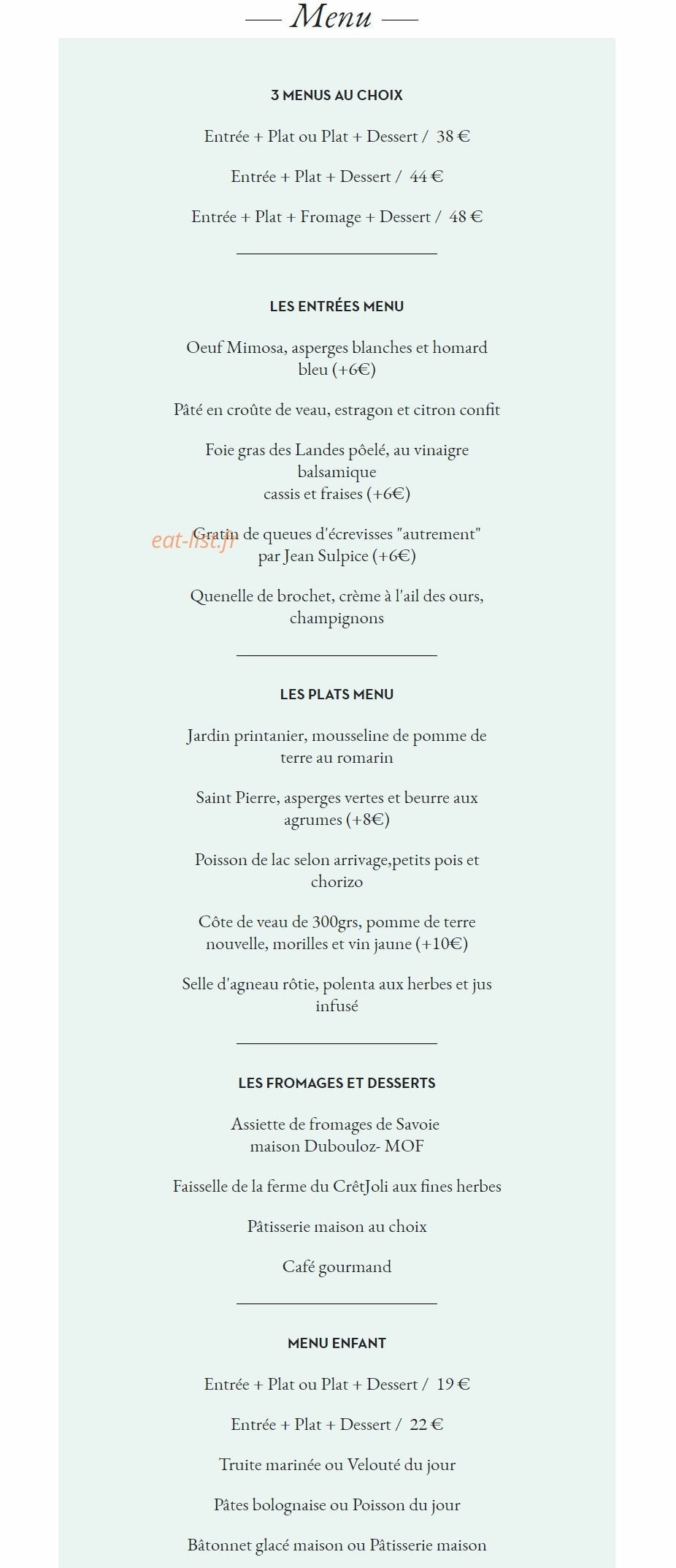 Le 1903 Bistrot — carte page 1