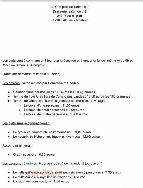 Le Comptoir de Sébastien — carte page 1