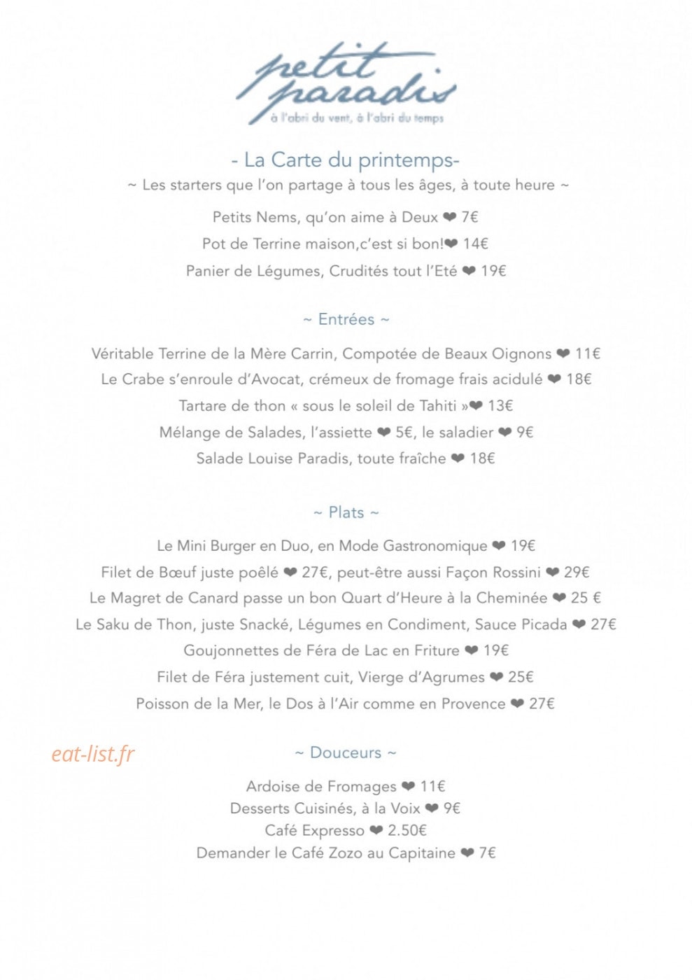 Le petit paradis — carte page 1