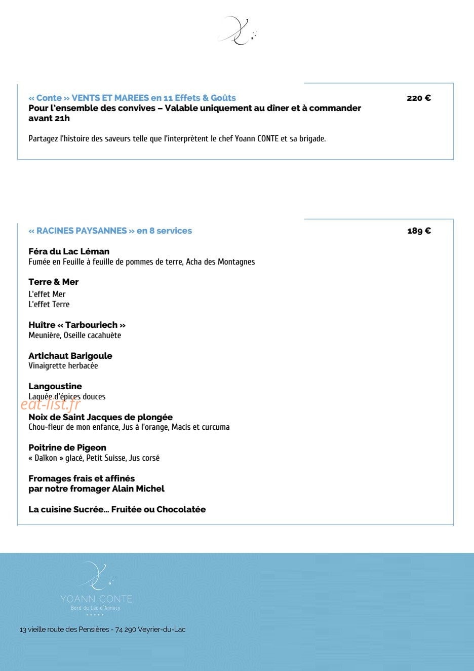 Hôtel et Restaurant Yoann Conte - La Maison Bleue — carte page 4