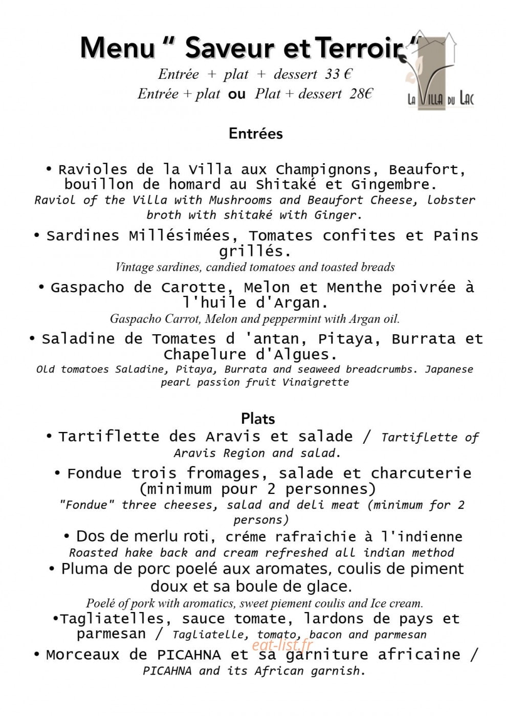 La Villa du Lac — carte page 3