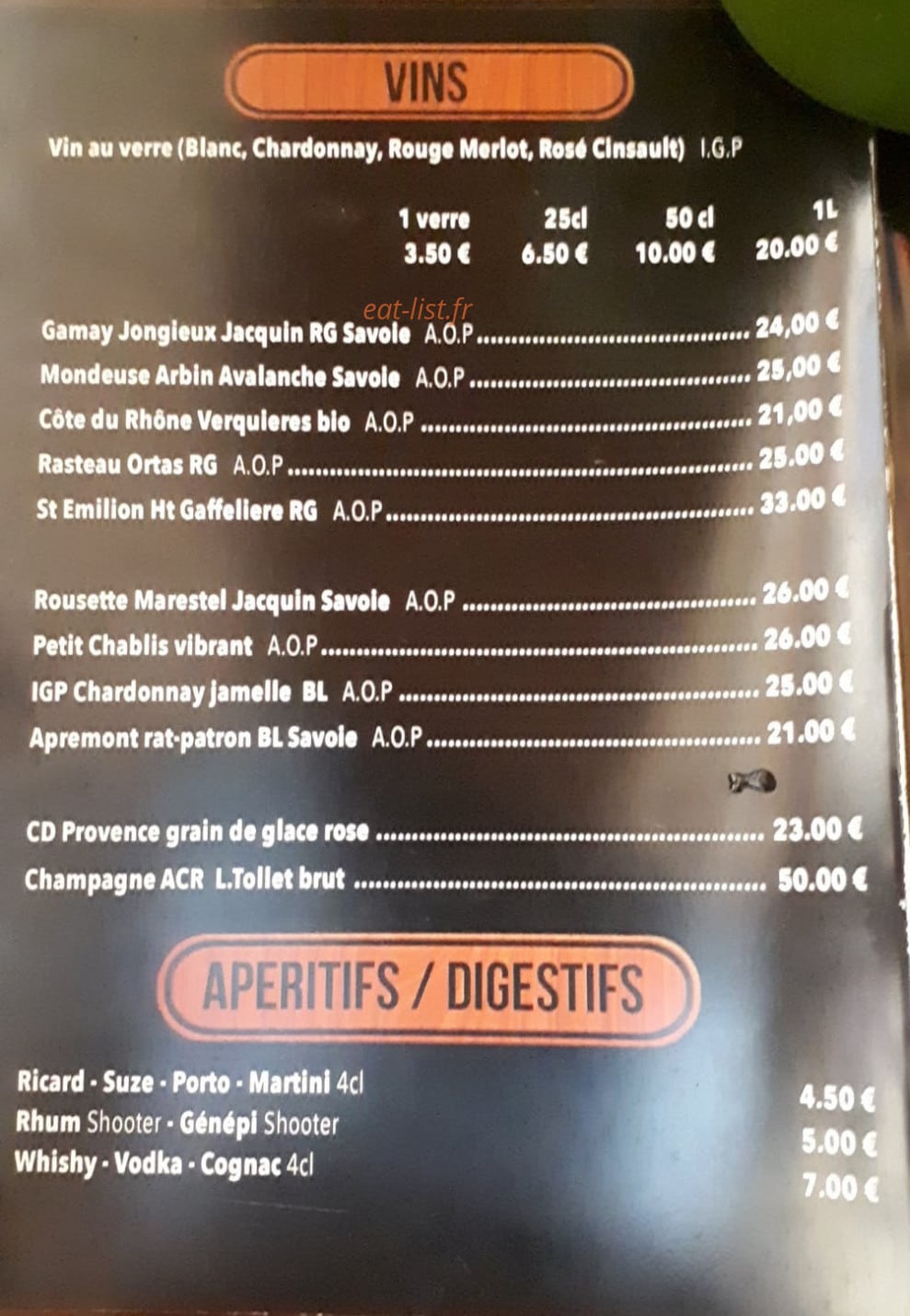 Auberge de Vernant — carte page 2