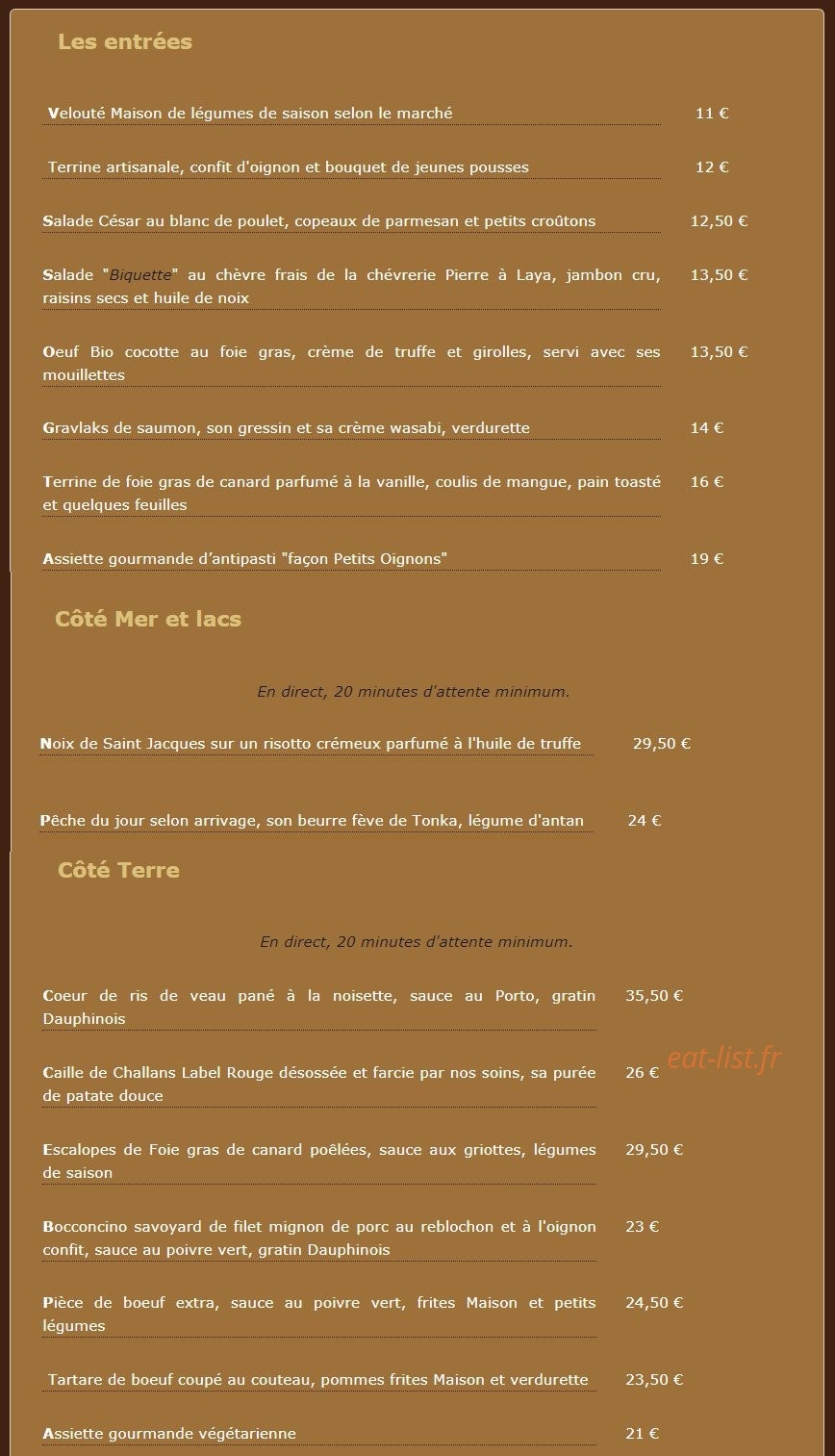 Aux Petits Oignons — carte page 1