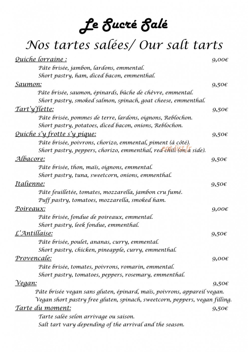 Le sucré salé — carte page 2