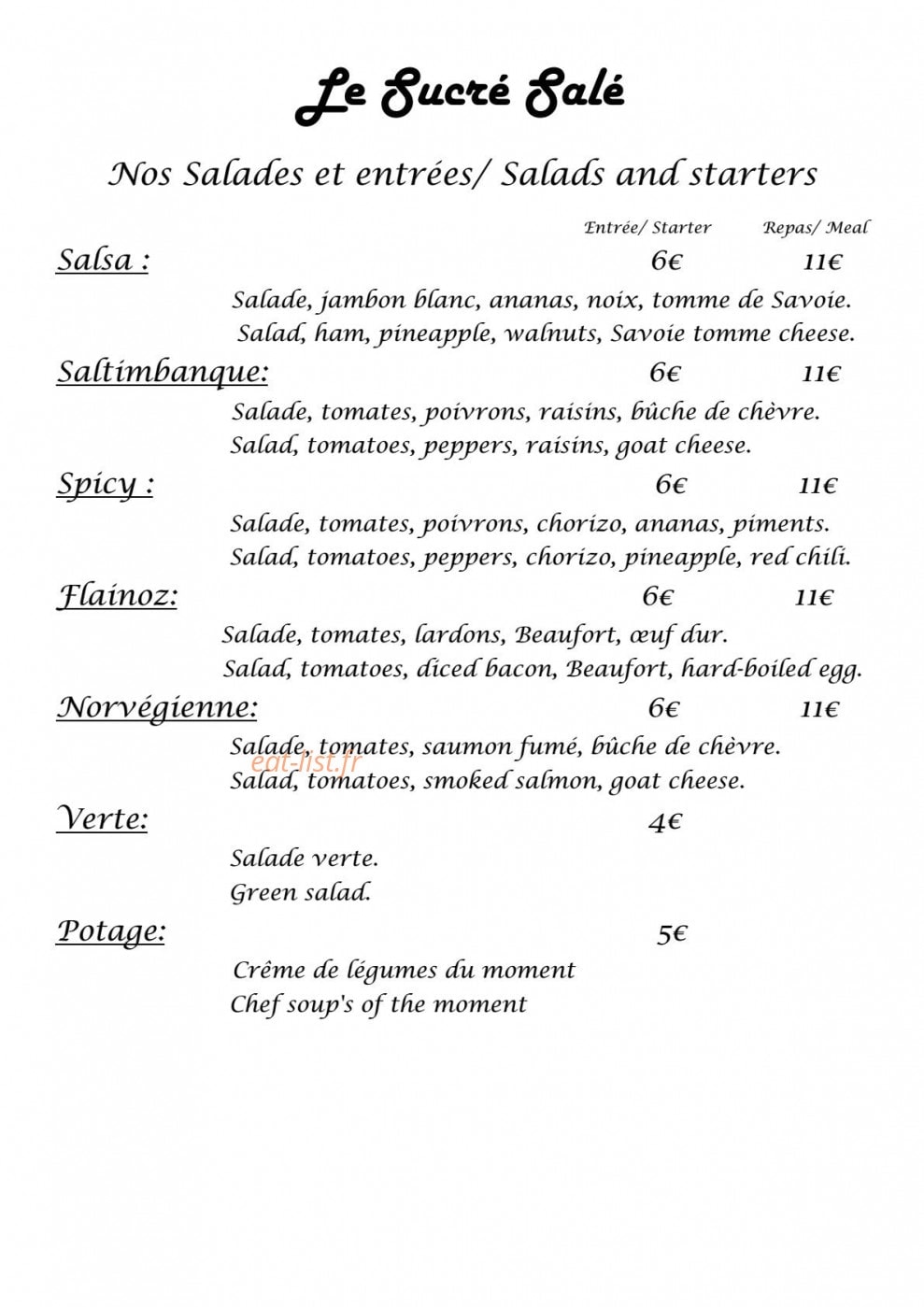 Le sucré salé — carte page 1