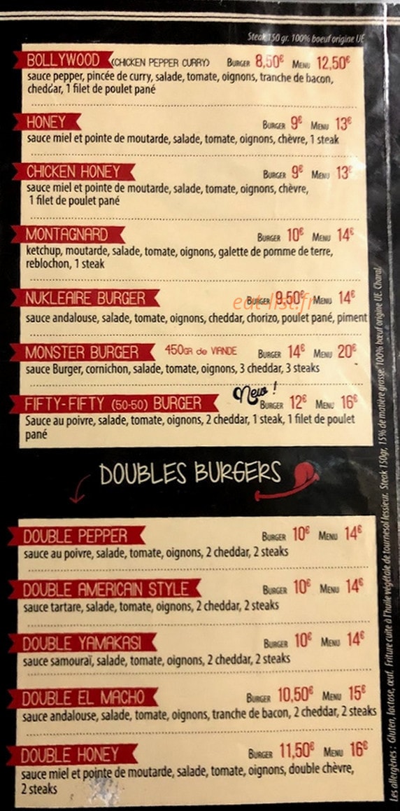 Monster Burger — carte page 2