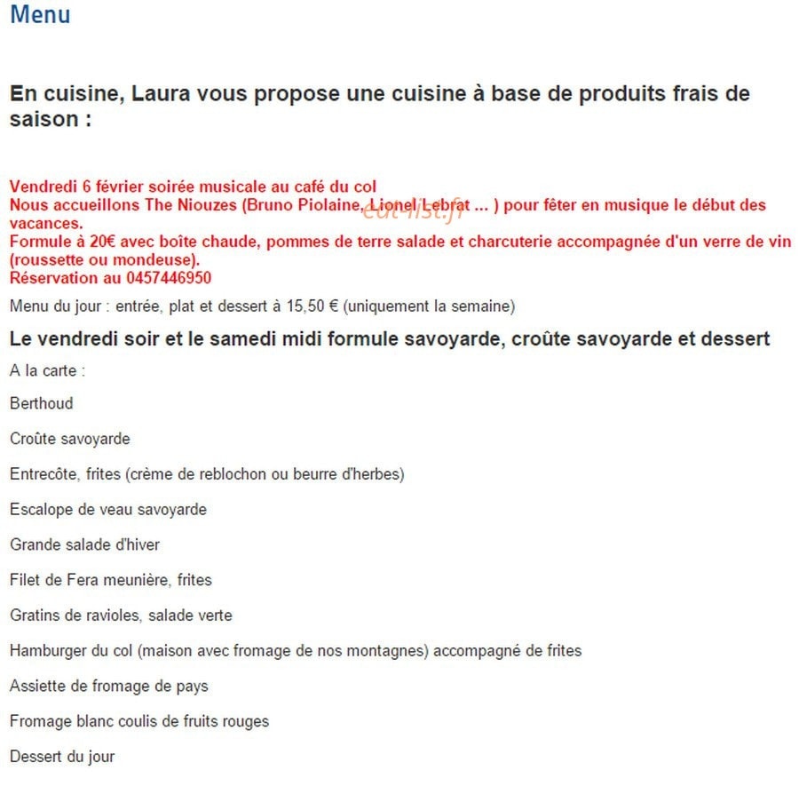 Le Café du Col — carte page 1