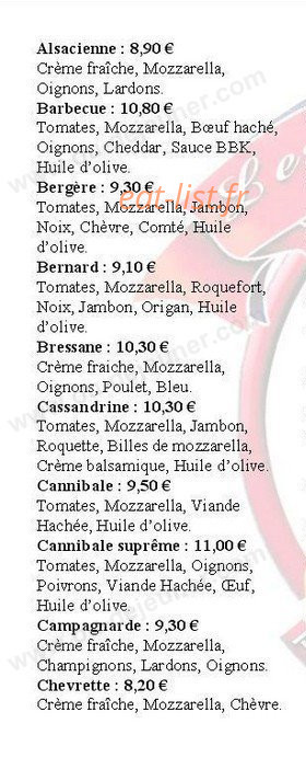 Pizzeria du col — carte page 1