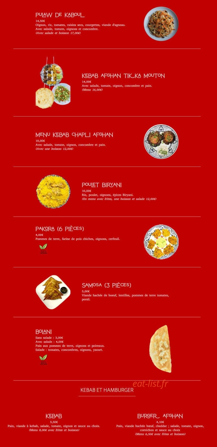 Afghan Good Food — carte page 3