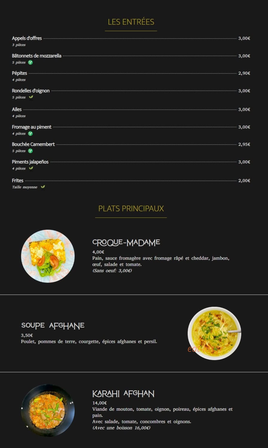 Afghan Good Food — carte page 1