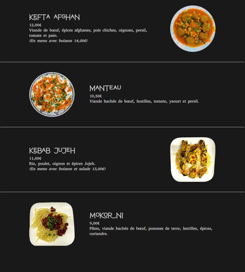 Afghan Good Food — carte page 2