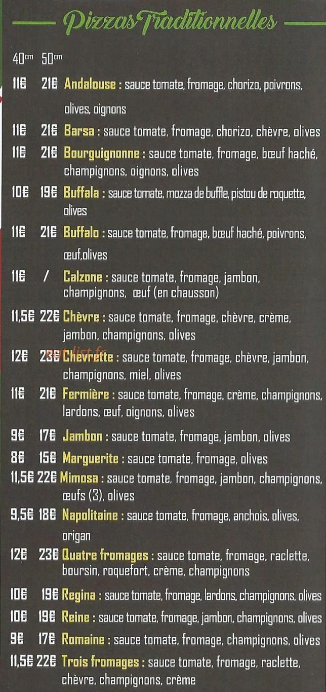Arve pizza — carte page 1