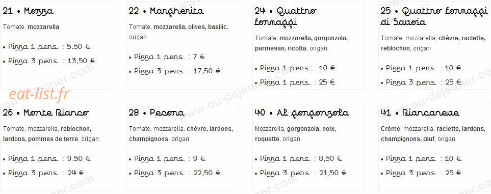 La Case à Pizza — carte page 2